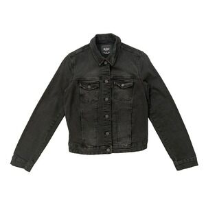 Zara‎ Trafaluc Women's Black Cropped Denim Jacket Stretch Button Front Pockets L